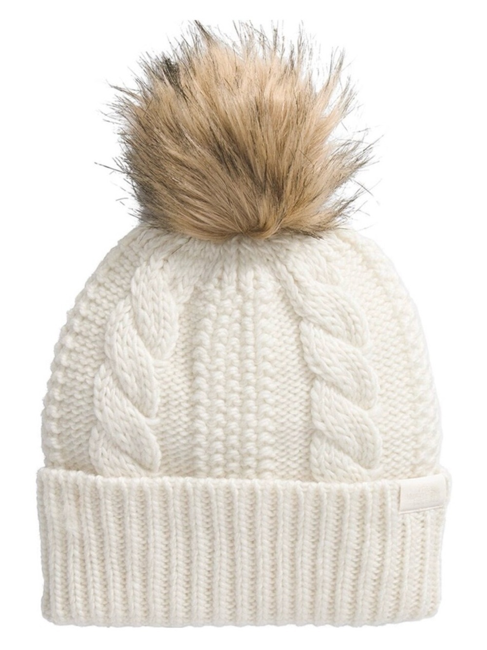 NWT The North Face Mega Fur Pom Beanie White Dune NWT Womens OS Cream Cable Knit